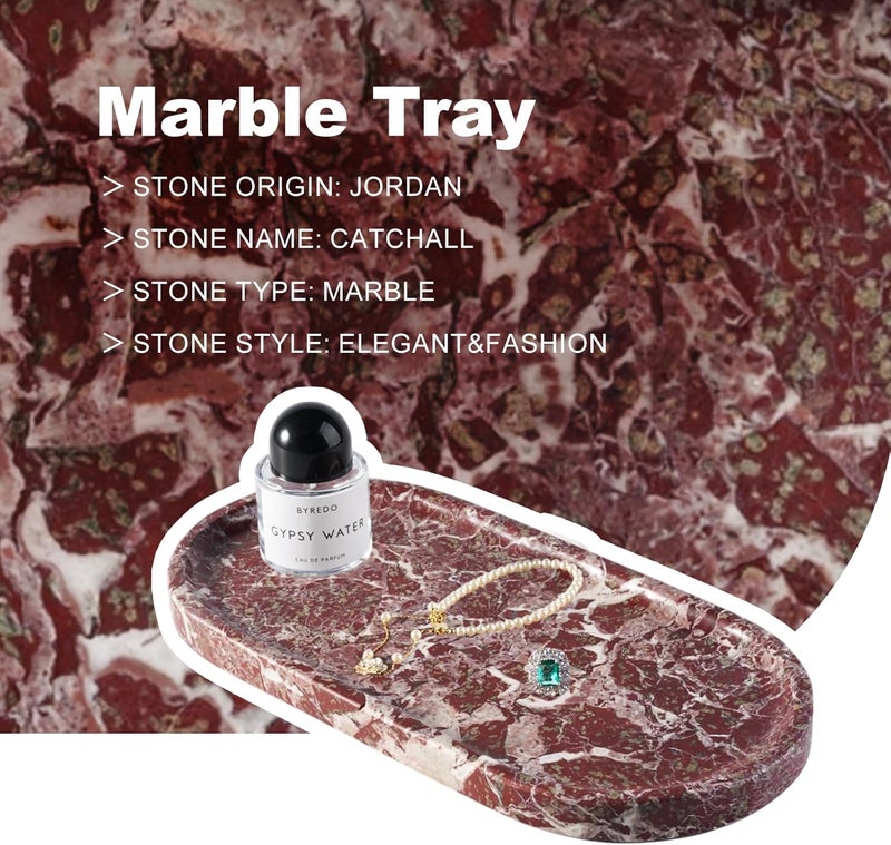 Koville Norway Natural Marble Tray, 12"x6" Vanity Decorative Tray for Countertop Organizer, Catchall for Perfume, Candles, Jewelry Dish - Image 2